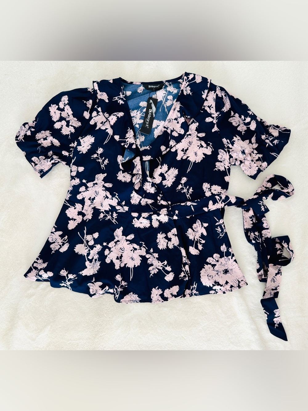 Allegra K Floral Wrap Blouse, Size Large - NWT